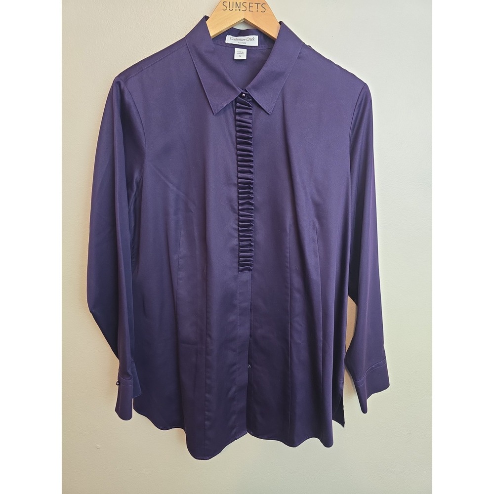 NWT Coldwater Creek Womens Blouse Long Sleeve Size XL (16) Dark Purple No Iron